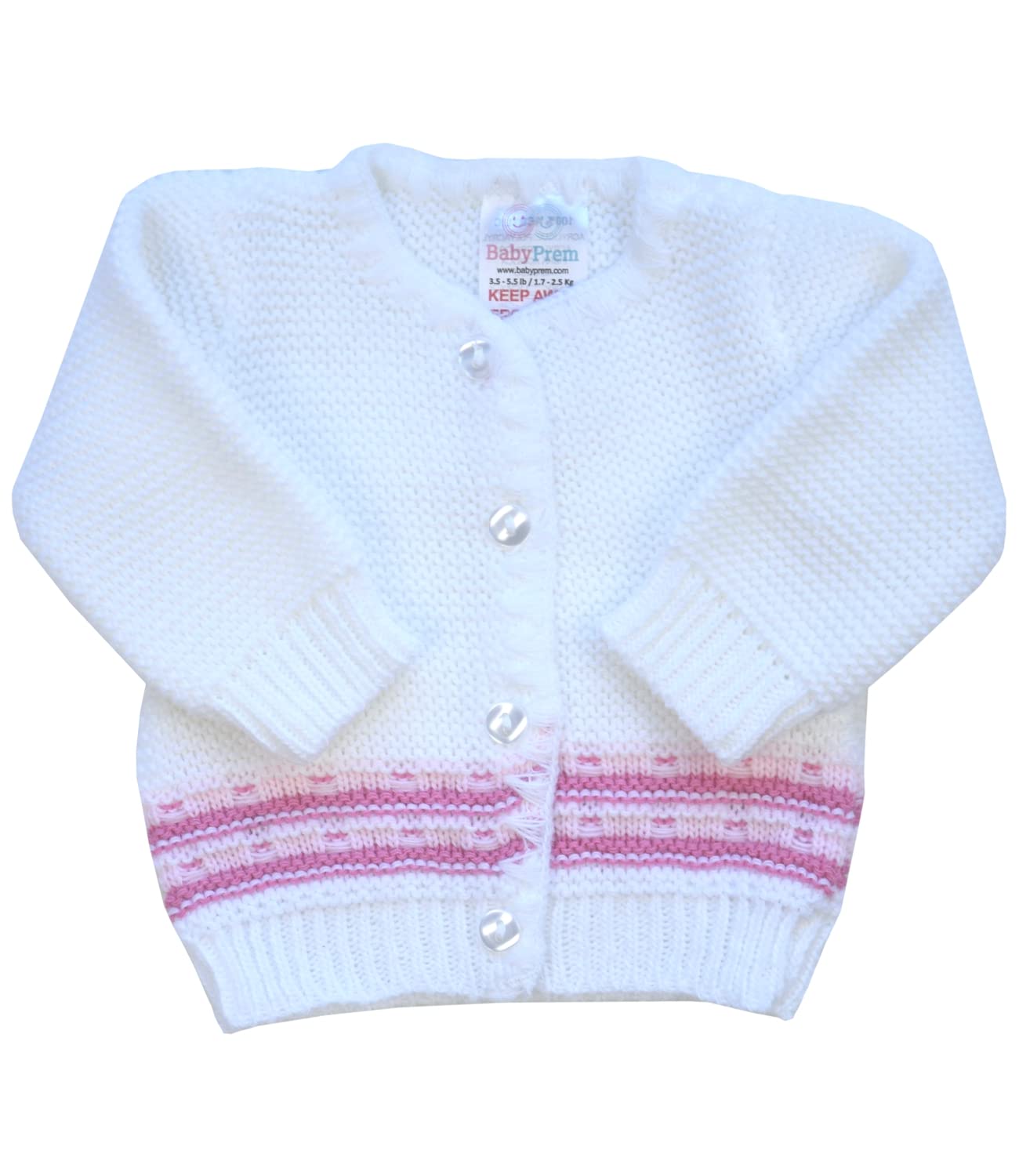 BabyPrem Premature Early Baby Girls Knitted V-Neck Long Sleeve Cardigan 5-8lb White