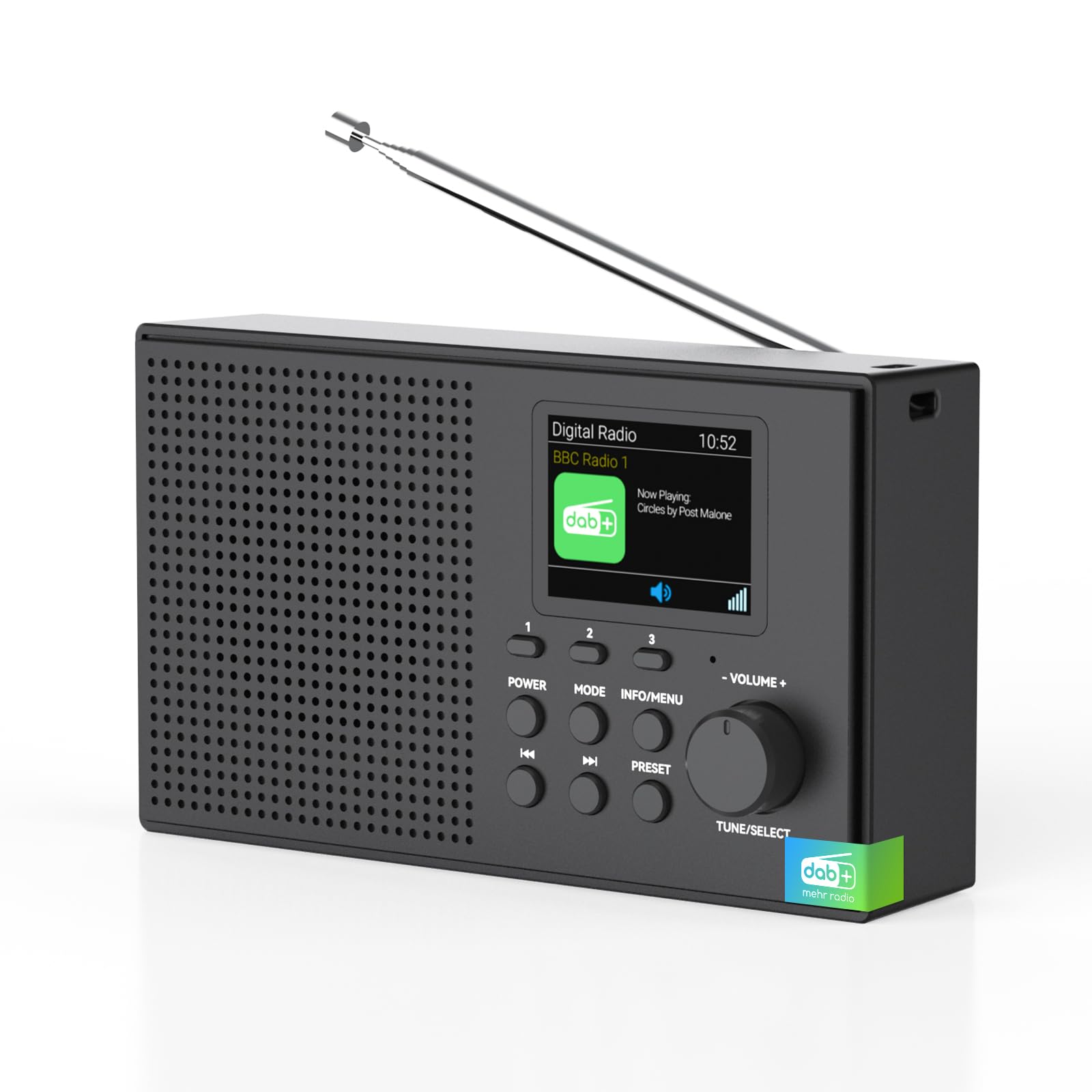 Tragbarer DAB DAB+ Radio mit Bluetooth FM USB/TF Player 2,4" Farbdisplay | 80 Voreinstellungen, 2000mAh Akkubetrieb für 12 Stunden Spielzeit, Unterstützung MicroSD/TF/AUX Anschluss, Alarmfunktionen