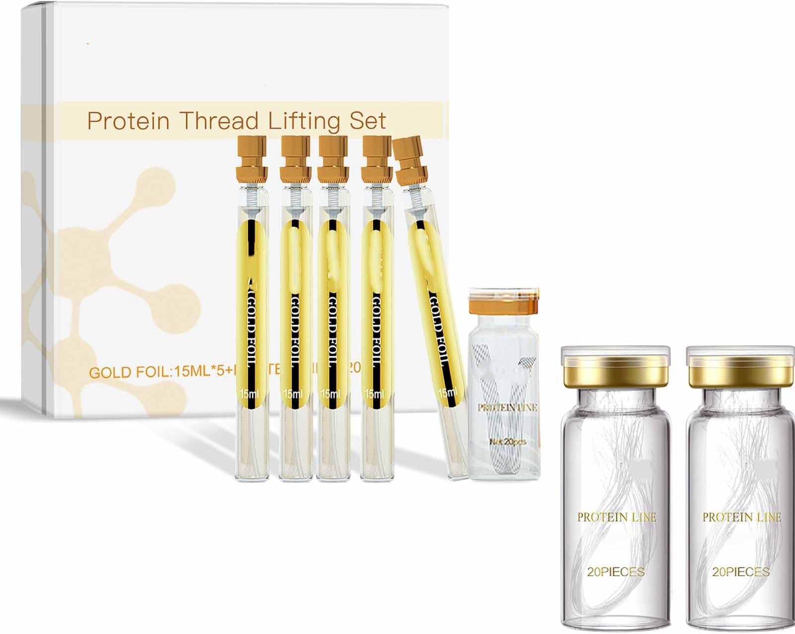 Protein Thread Lifting Set with Facial Serum, Absorbable Collagen Thread for Moisturizing and Firming Skin (Combination)