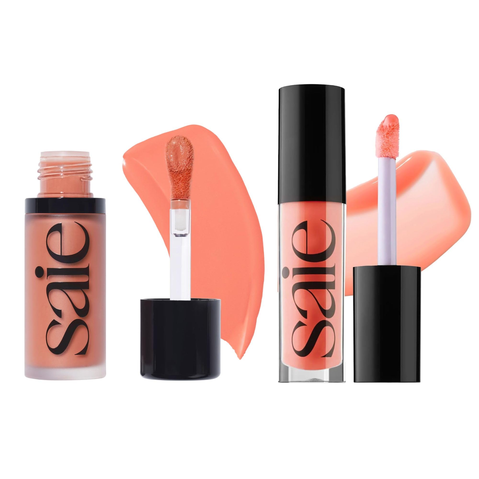 Saie Dewy Glow Duo - Dew Liquid Blush - 40 oz Hottie Glossybounce Lip Gloss-Oil Hybrid 17 oz