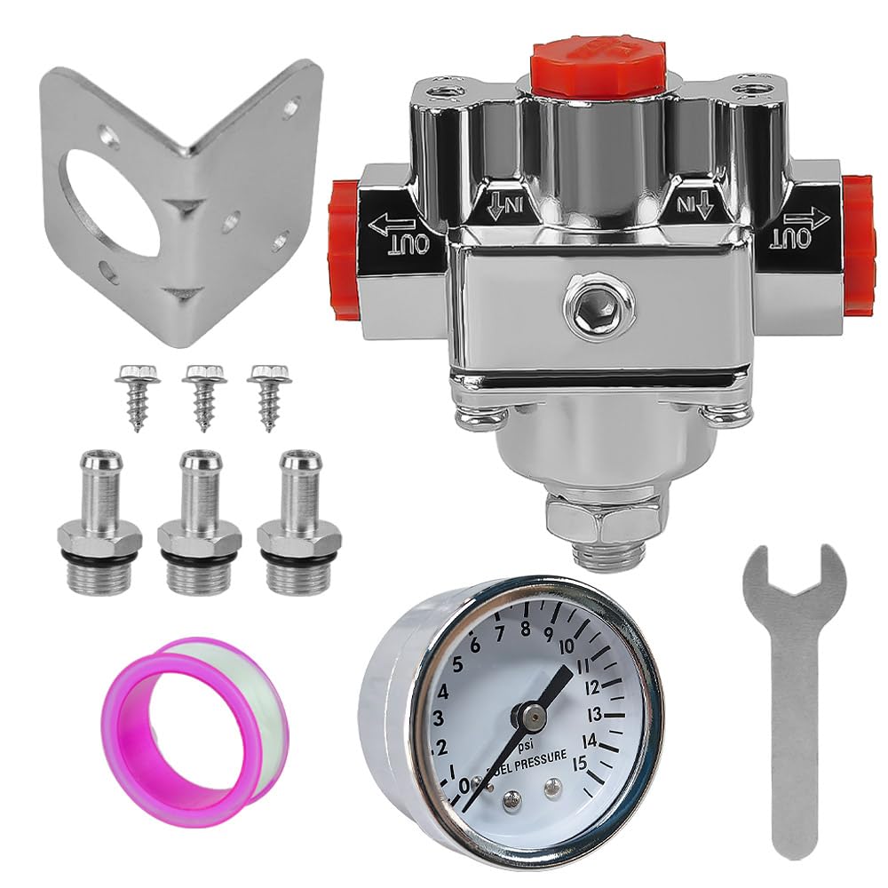 Photo 1 of 12-804 Adjustable Fuel Pressure Regulator With Gauge Compatible With Holley and Edelbrock Carburetors 1-4 PSI 3/8 NPT 1 In 2 Out Zinc Alloy Replaces 12804