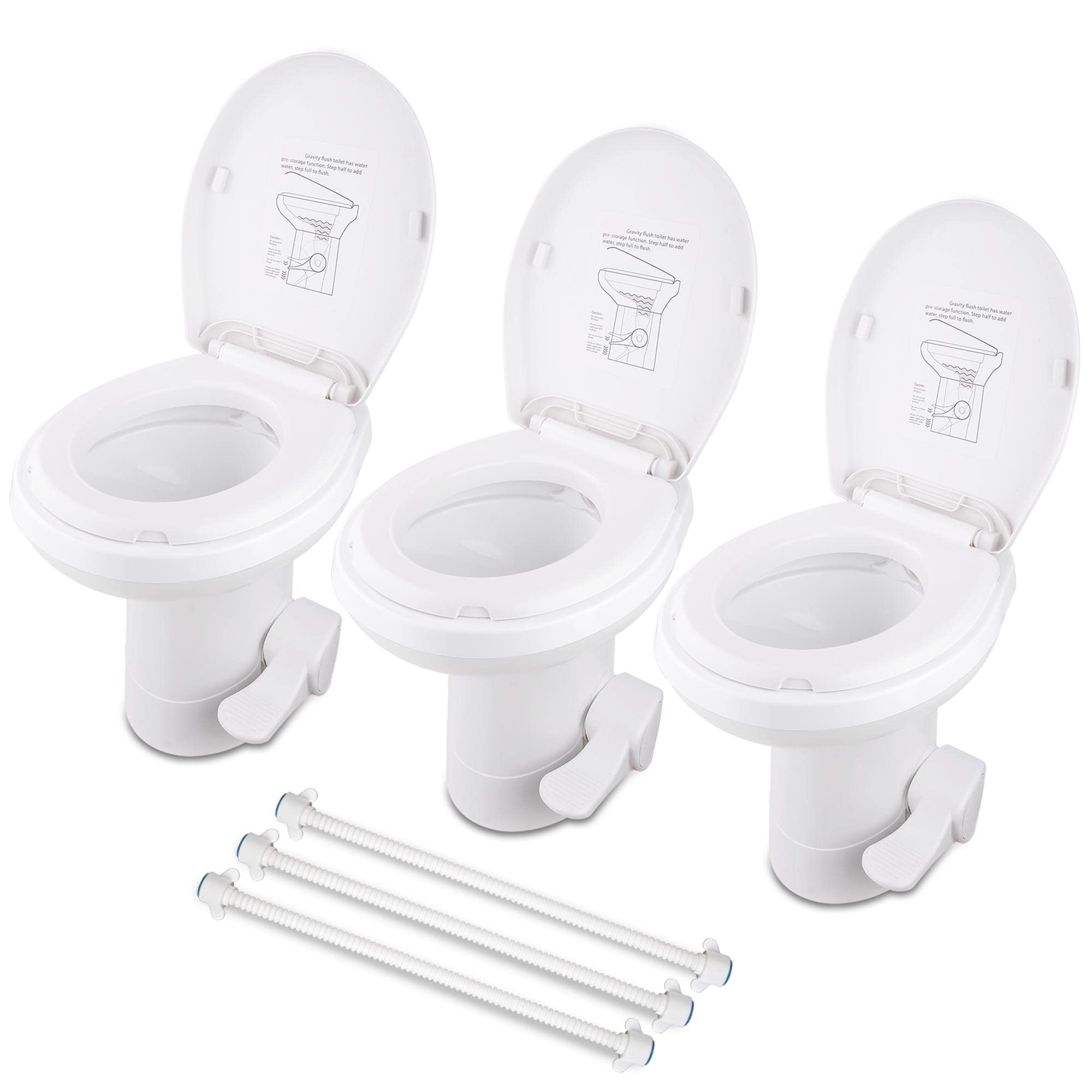 AW 3 Packs Gravity Flush Toilet RV Toilet Foot Pedal 20" Seating Height
