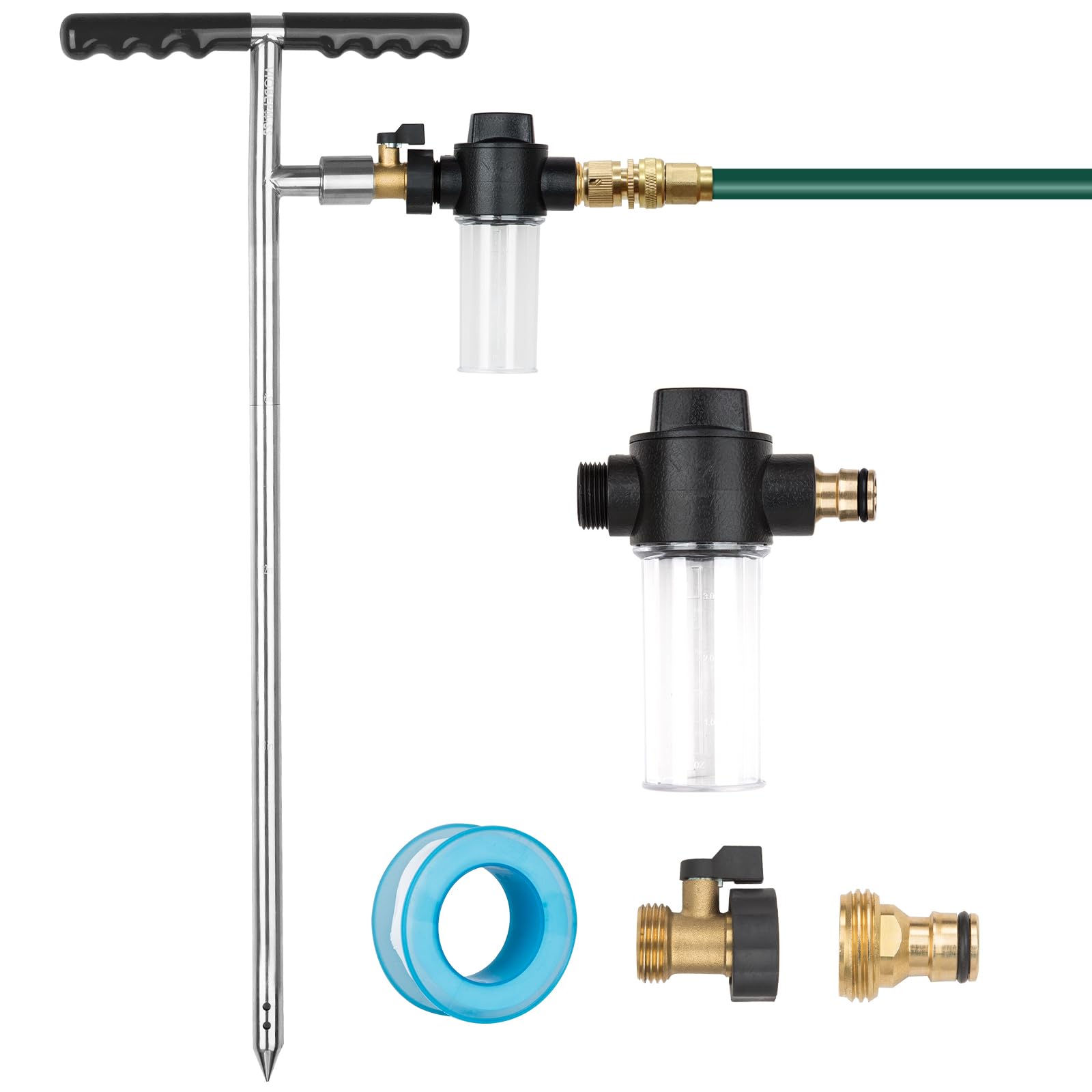 Root Feeder Deep Watering Fertilizing Spike with Fertilizer Dispenser & Quick Connector Stainless Plant Save Watering Toll for Promote Outdoor Garden Tree Shrubs Growth with T-Handle Irrigation System