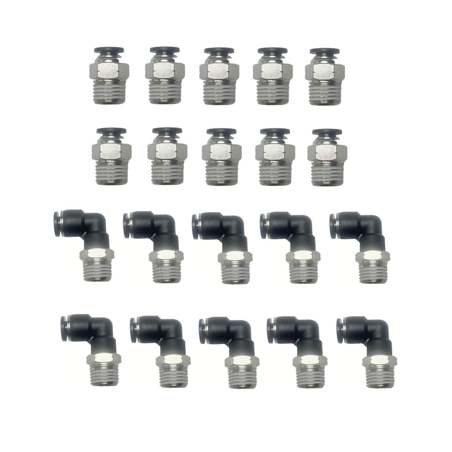 POPWIN Push Connect Fitting Kit,Pneumatic Male Straight and Elbow 1/4‘’ Tube OD x 1/4‘’ NPT Thread Metric Tube Connector PC1/4-N2+PL1/4-N2(Pack of 20)