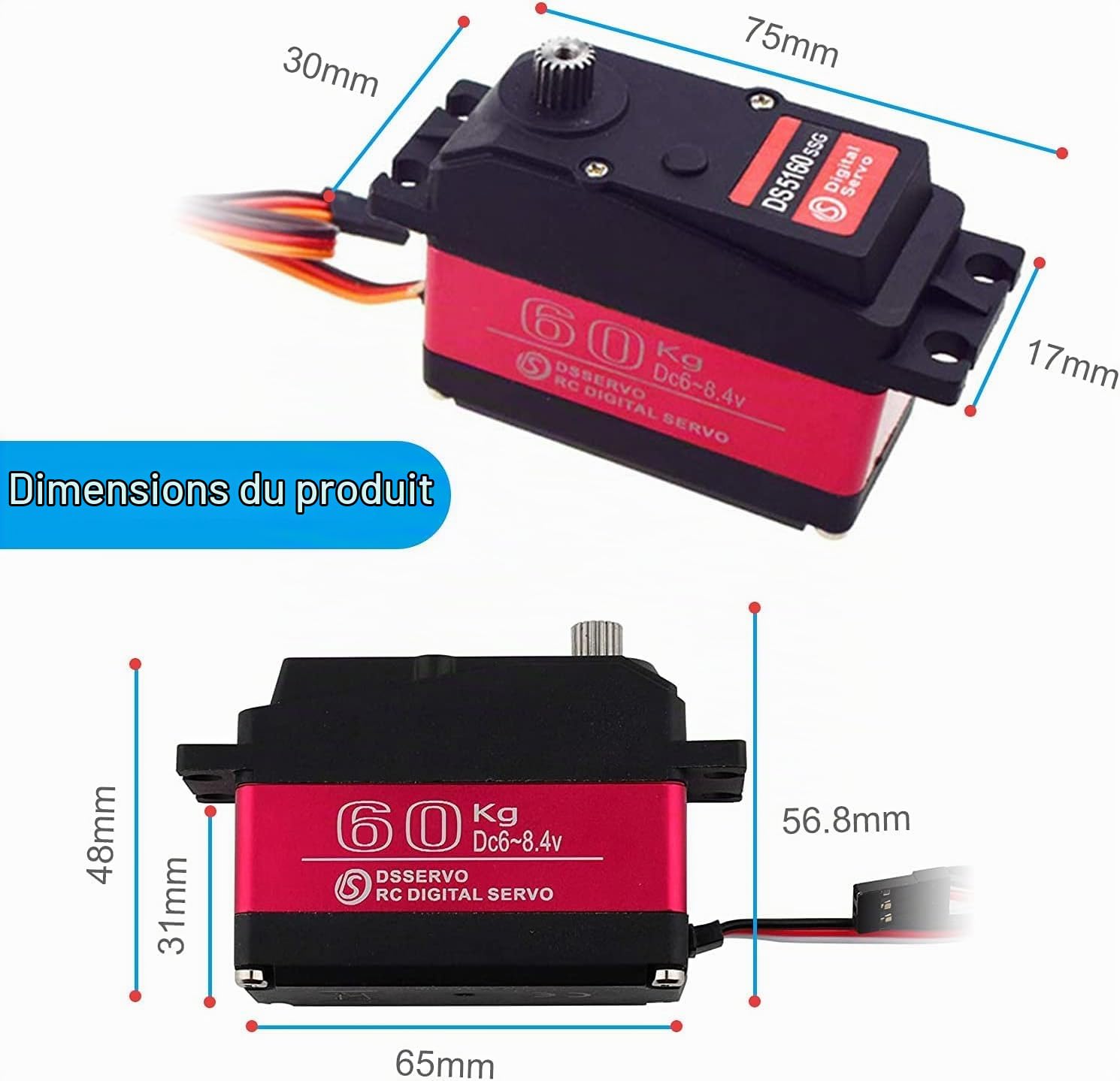 DS5160 Servomoteur,Digital Servo Servomoteur 60KG 180° Servo Numérique à Engrenages Métalliques Servo RC étanche pour 1/5 Redcat HPI Baja,Voiture Rc HéLicoptèRe Gouvernail Bateau Avion Diy Modelisme