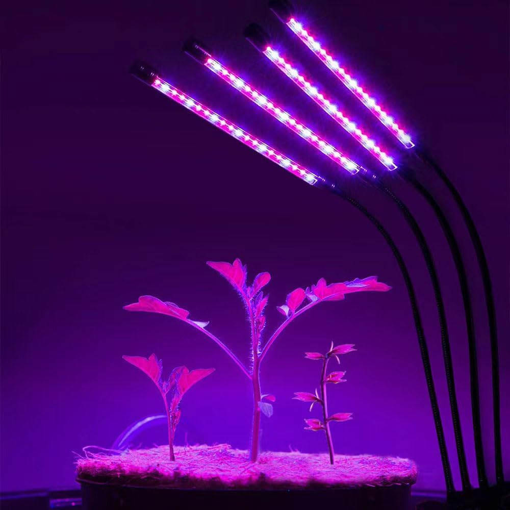 Grow Light Plant Lights for Indoor Plants, 4 Heads LED Grow Light with Full Spectrum & Red Blue Purple Spectrum for Indoor Plant Growing Lamp, 3/9/12H Timer, 9 Dimmable Levels (Four Head)