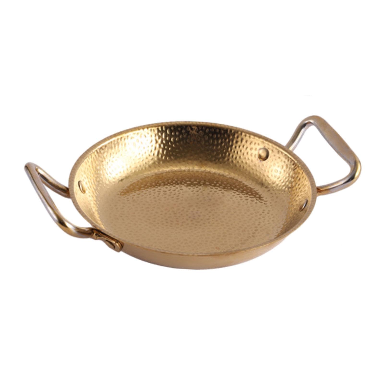 Pan Dry Pot Coréenne INOX Résistante Double Poignée Pratique Conduction Rapide de la Chaleur Adaptée à la Cuisine Maison, 26 CM, Or