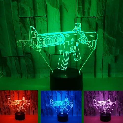 Pistola 3D Pistola Luz Nocturna Lámpara LED Ilusión 7 Cambio de Color Interruptor Táctil Mesa Escritorio Decoración Lámparas Cumpleaños Navidad