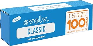 Evolv Classic Brown Pre Rolled Cones Rolling Paper | Size: 1 1/4 (84/26mm) | 100 Count Case | Unbleached, Slow Burning Natural Cones | Artisan Crafted