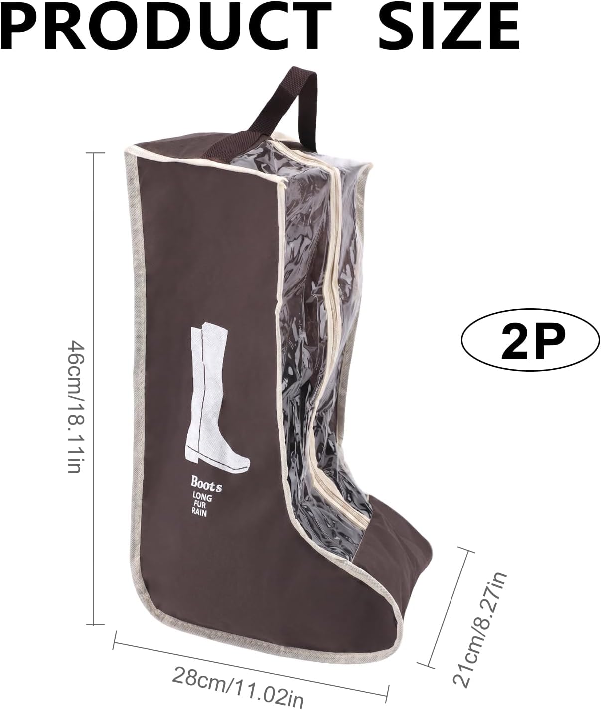 2 Pack Portable Boots Storage Bag, Tall Boots Storage/Protector Bag, Dustproof Hanging Organizer for Cowboy Boots And Short boots, Brown Shoe Bags for Organizer Packing Travel and Daily Use