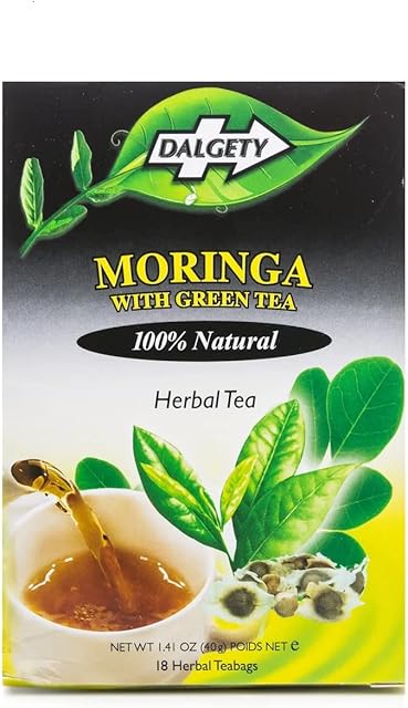 DALGETY Moringa with Green Tea. Delicious Herbal Infusion. 18 TEABAGS PER Carton. 100% Natural Ingredients. Real Caribbean Tea. Product of The UK.