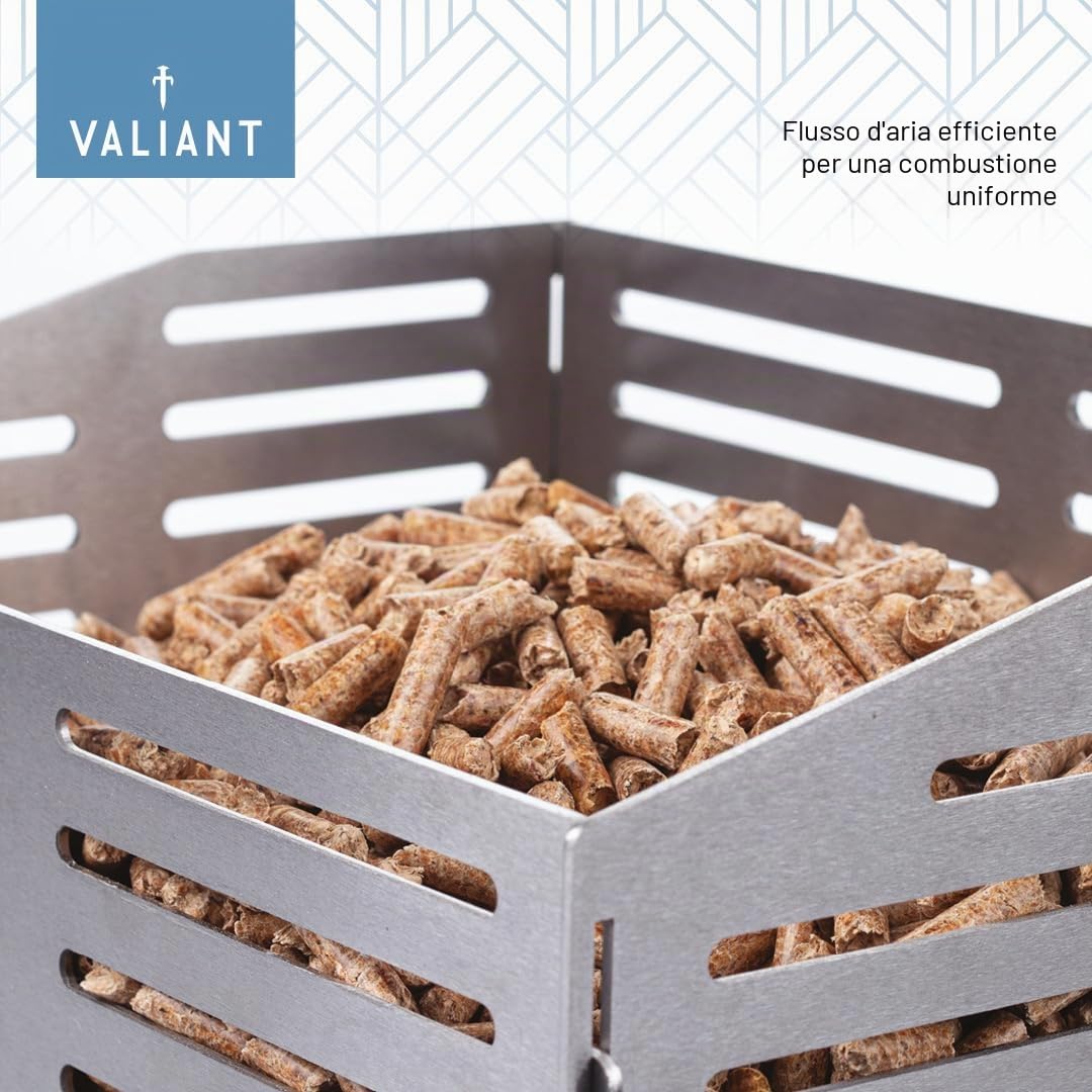 Valiant - Cestino a pellet per stufe a legna e camini, struttura in acciaio inox ispessito, design ventilato per una combustione uniforme, capacità 3 kg, durata 4 ore