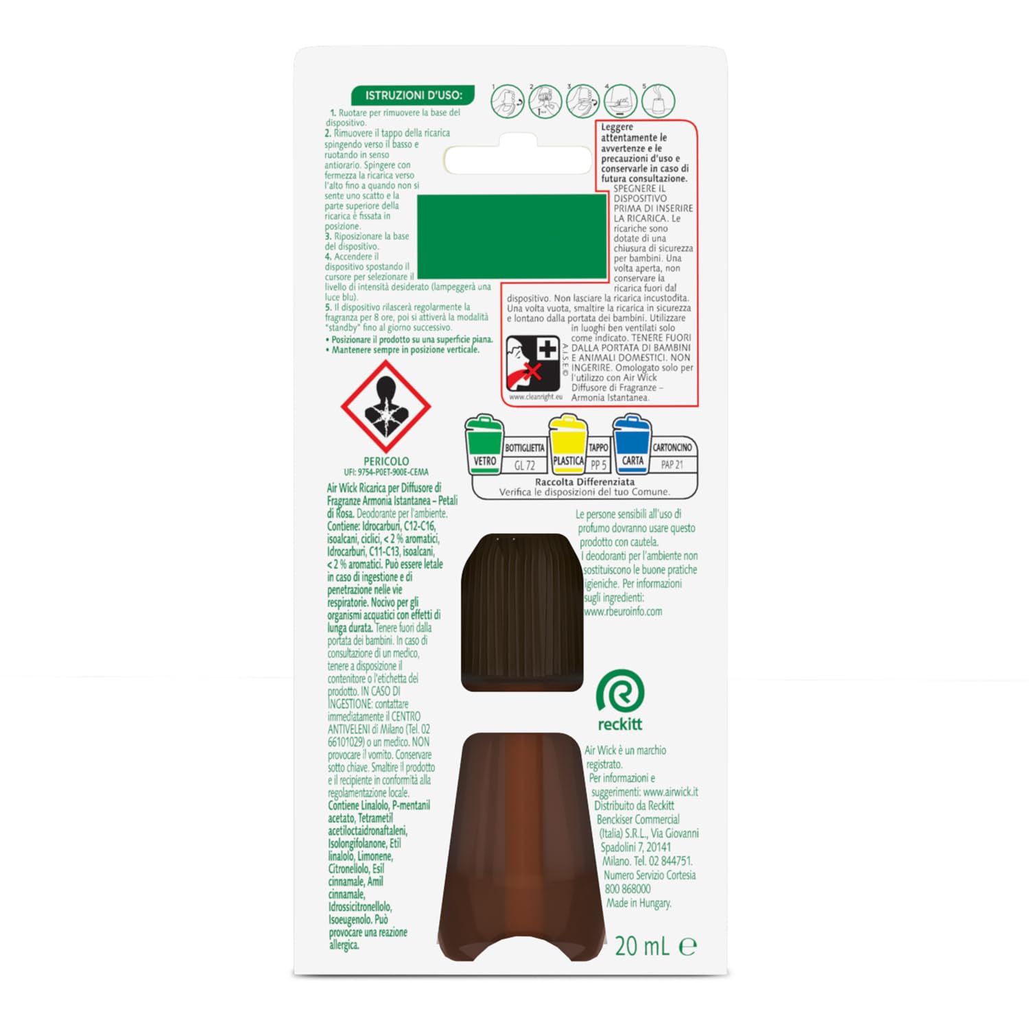 Airwick Ricariche per Diffusore di Oli Essenziali Armonia Istantanea, Confezione da 6 Ricariche per il Diffusore di Oli Essenziali Profumatore per Ambienti alla Fragranza di Petali di Rosa