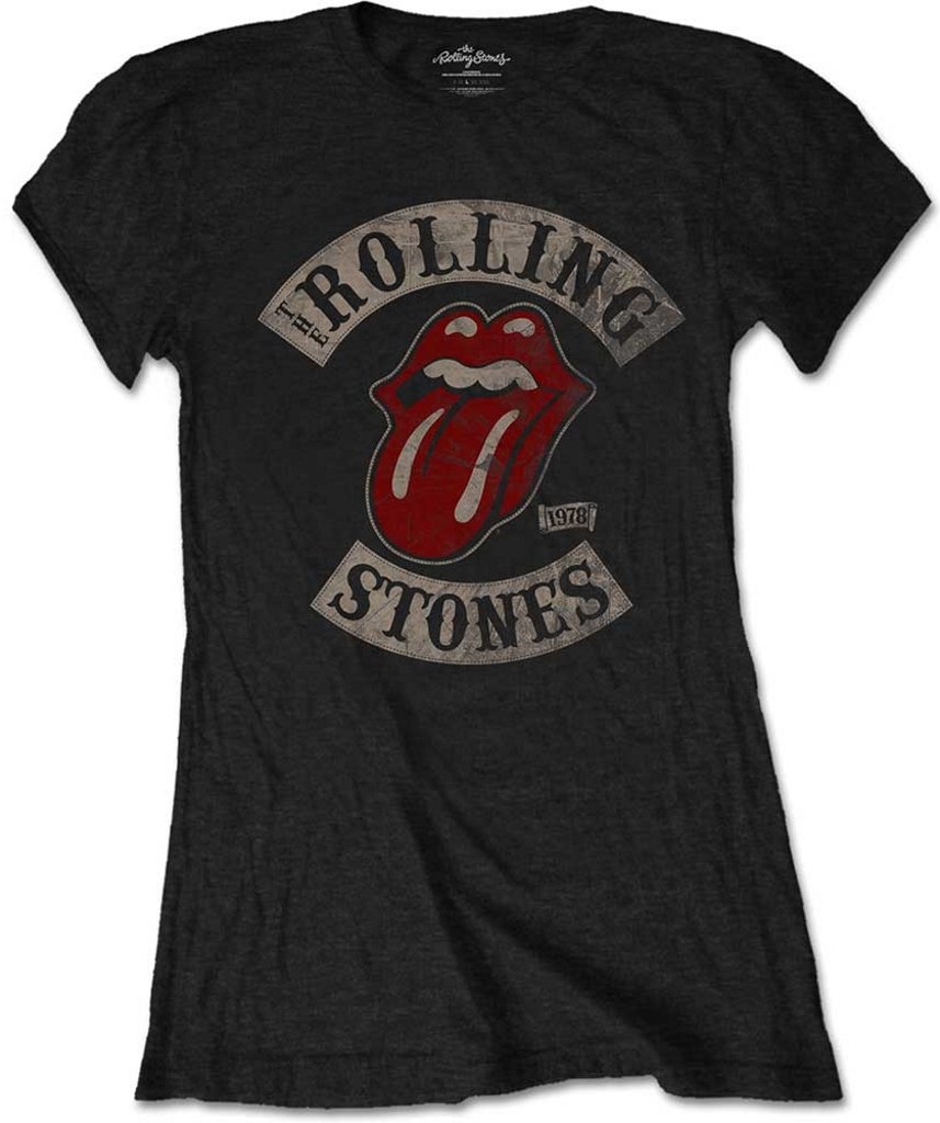 Rock Off Officially Licensed Products Women's Black The Rolling Stones 'Tongue Patch 1978' Fitted T-Shirt (Large)