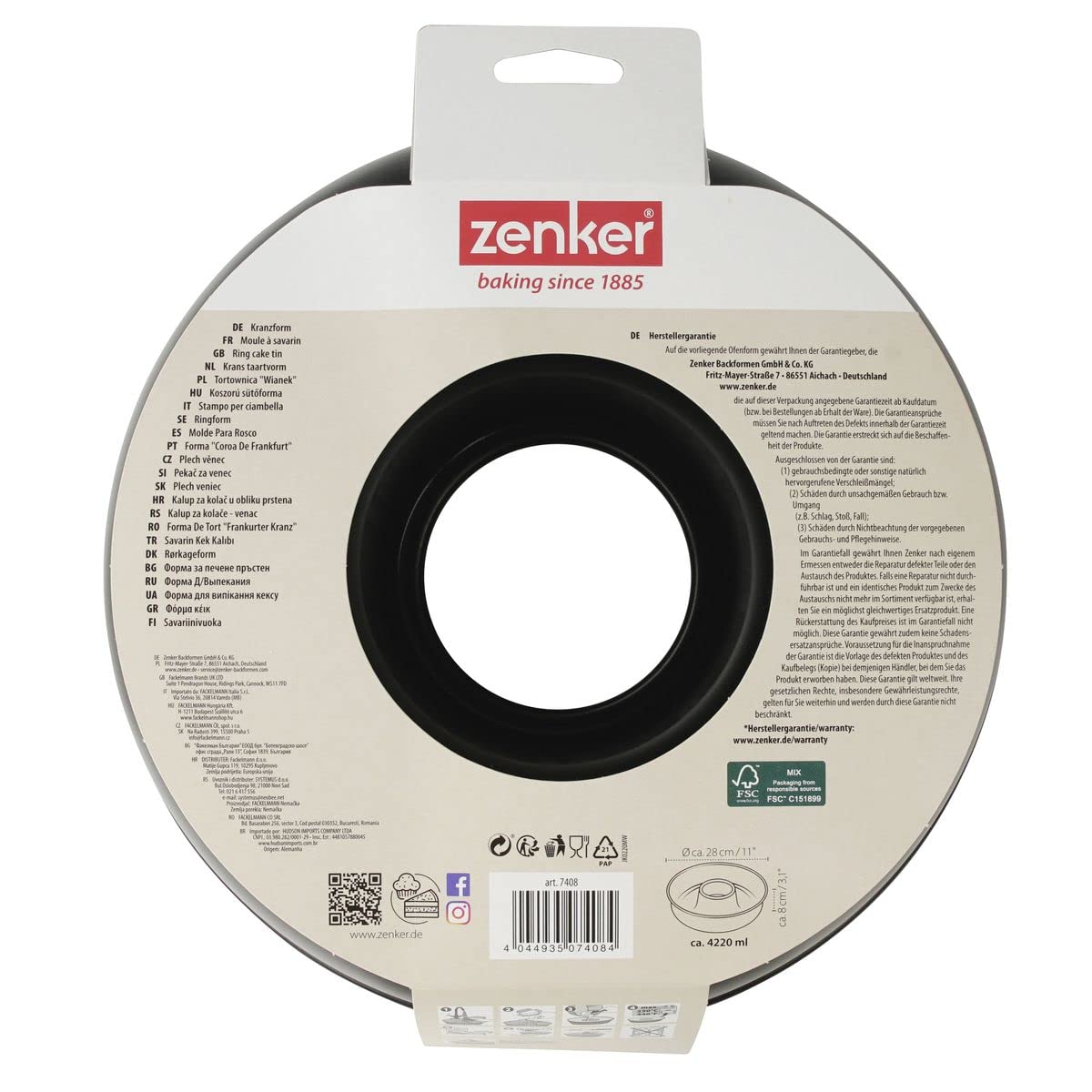 Zenker Frankfurter Kranz Ø 28 cm BLACK METALLIC, runde Kuchenform mit Antihaftbeschichtung, Backform für leckere Kuchen & Torten (Farbe: Schwarz), Menge: 1 Stück