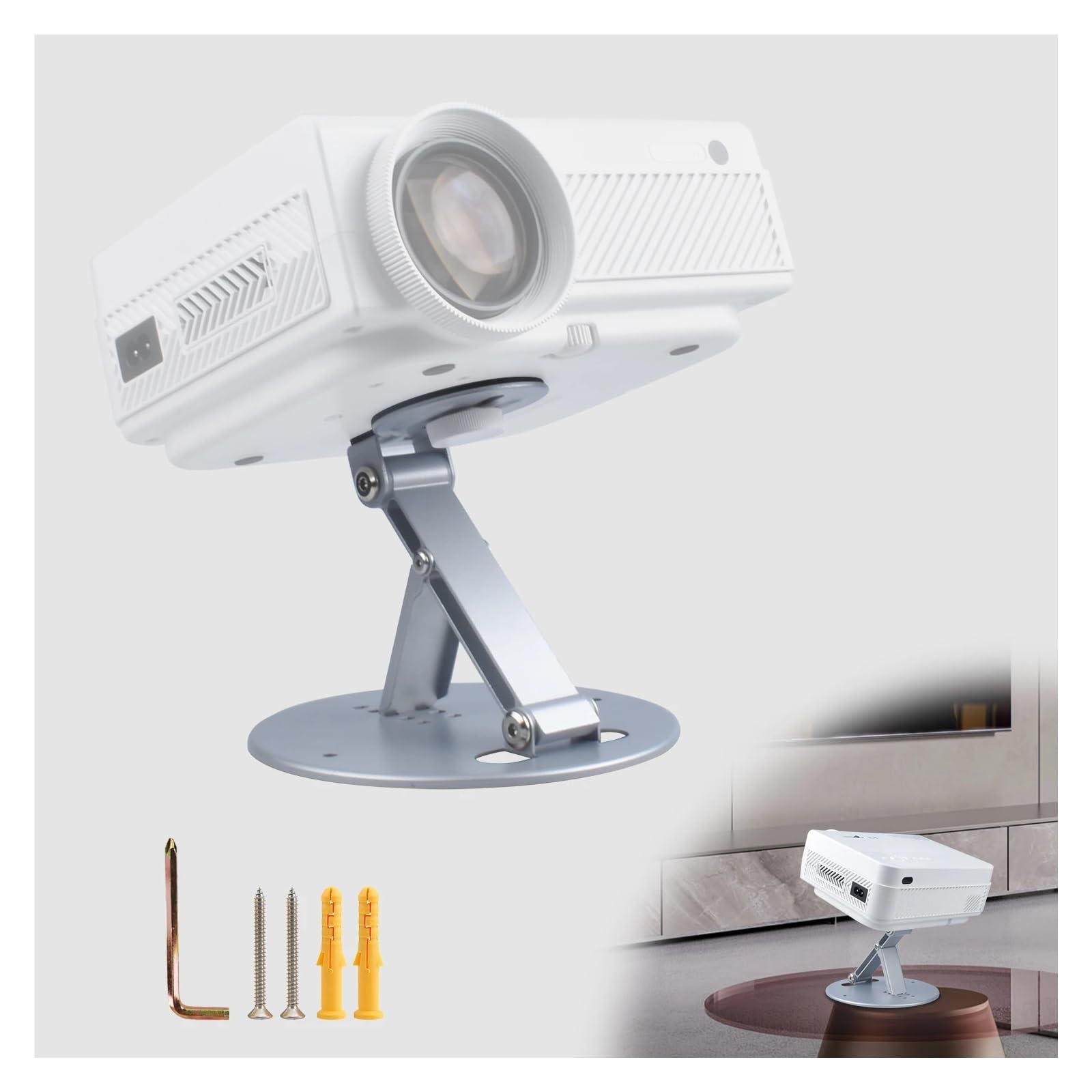 Soporte for Proyector, Compatible con Universal, Tornillo De 1/4 De Pulgada | Soporte de montaje en pared y escritorio 3 en 1 con interfaz de tornillo de 1/4 de pulgada(Silver)