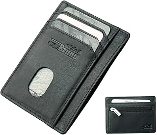 Mini Geldbörse Leder flach Herren schwarz RFID Kartenetui kleine Minigeldbörse Portemonnaie klein mit Münzfach Kreditkartenhalter Mini Geldbeutel dünn schmal Etui