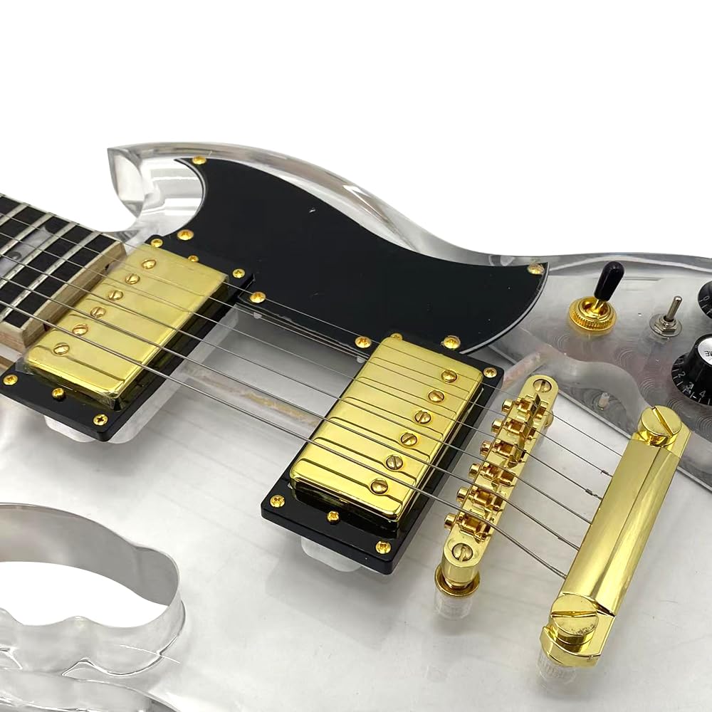 Chitarra elettrica con luce LED trasparente corpo in acrilico trasparente chitarra collo acero tono dolce (kit-led-sg)