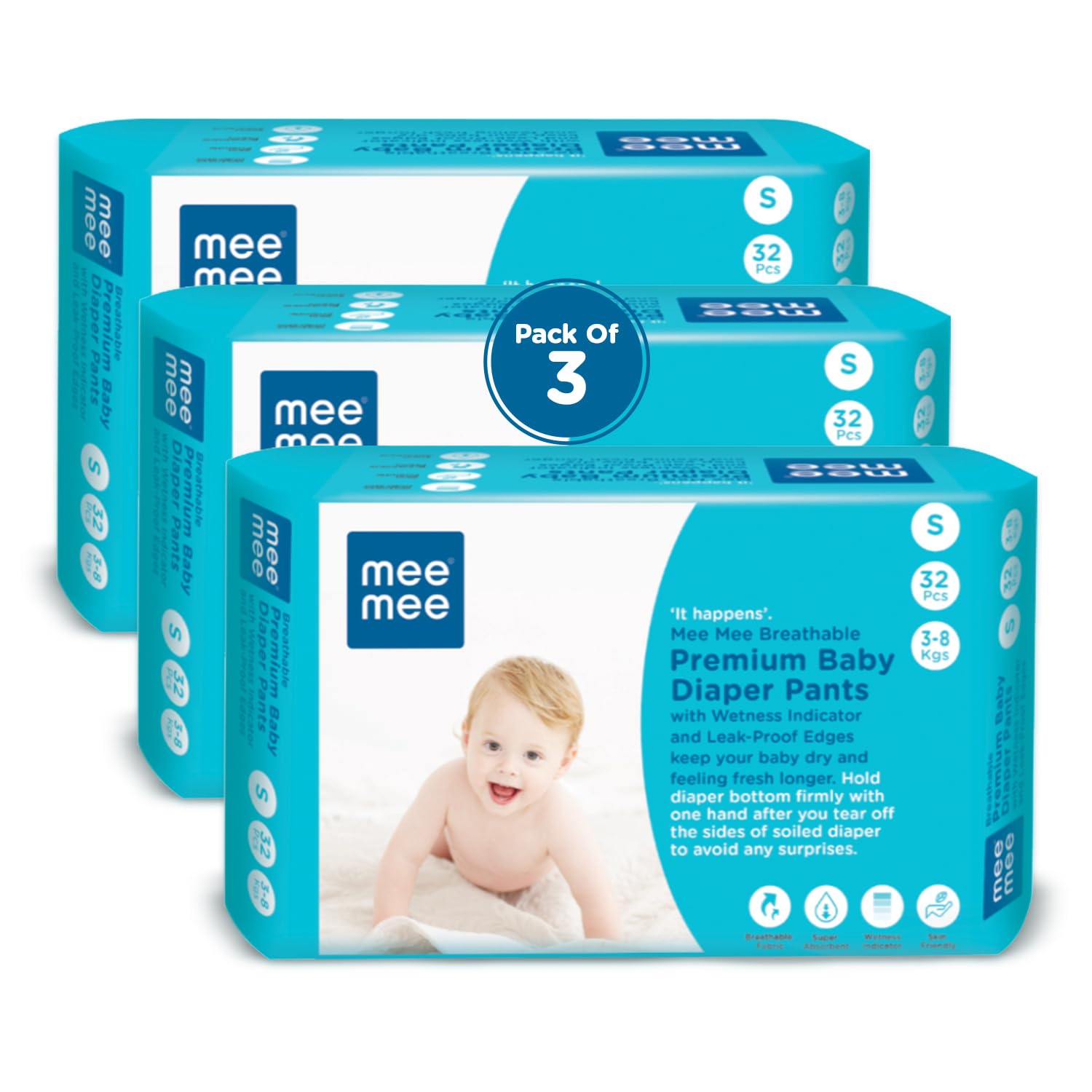 Mee Mee Breathable Premium Baby Small (S) size Diaper Pants with Wetness Indicator and Leak-Proof Edges, 96 Pieces, S Size (Buy 2, Get 1 FREE) (B09QM4Q6ML) Amazon Price History, Amazon Price Tracker