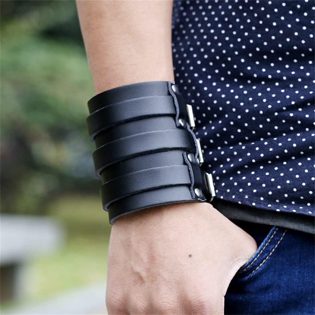 Vintage Leather Bracelet & Bangle Men Wide Cuff Male Punk Rock Cowhide
