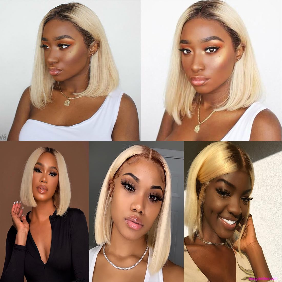 Selina Hair 2x6 HD Bob Lace Front Wigs Human Hair Ombre Blonde Bob Wig Human Hair 1B/613 Color Straight Pre Plucked with Baby Hair Unprocessed Virgin Hair for Women 10 Inch