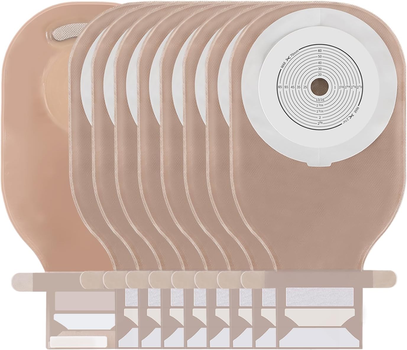 50 PCS Colostomy Bags,15-70mm One-Piece Cut-to Fit Ostomy Bag with Hook and Loop Closure Drainable Pouches,Skin-Friendly Ostomy Supplies for Stoma Care (50)
