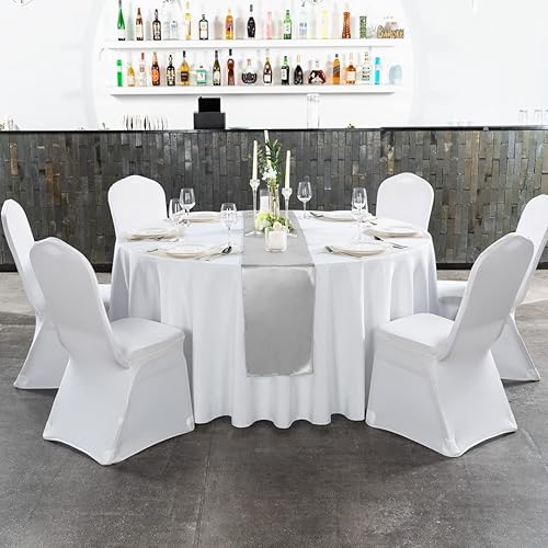 Miniatura 3 de Restaurantware TableTek - Mantel redondo de tela de poliéster blanca con dobladillo, 120 pulgadas, caja de 10 unidades