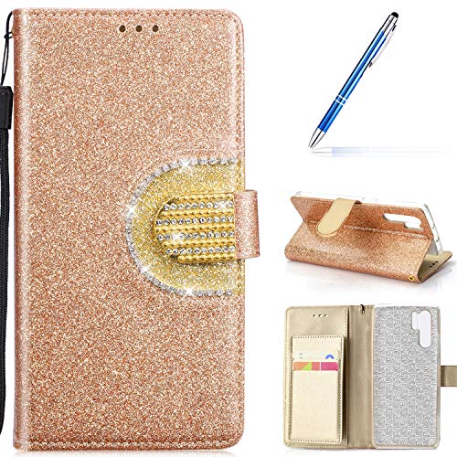 Robinsoni Case Compatible with Huawei P30 Pro Phone Case Wallet PU Leather Phone Cover Book Style Cover Kickstand Case Folio Flip Phone Cover Shockproof Heavy Duty Case Hard Sparkle Bling Case Gold