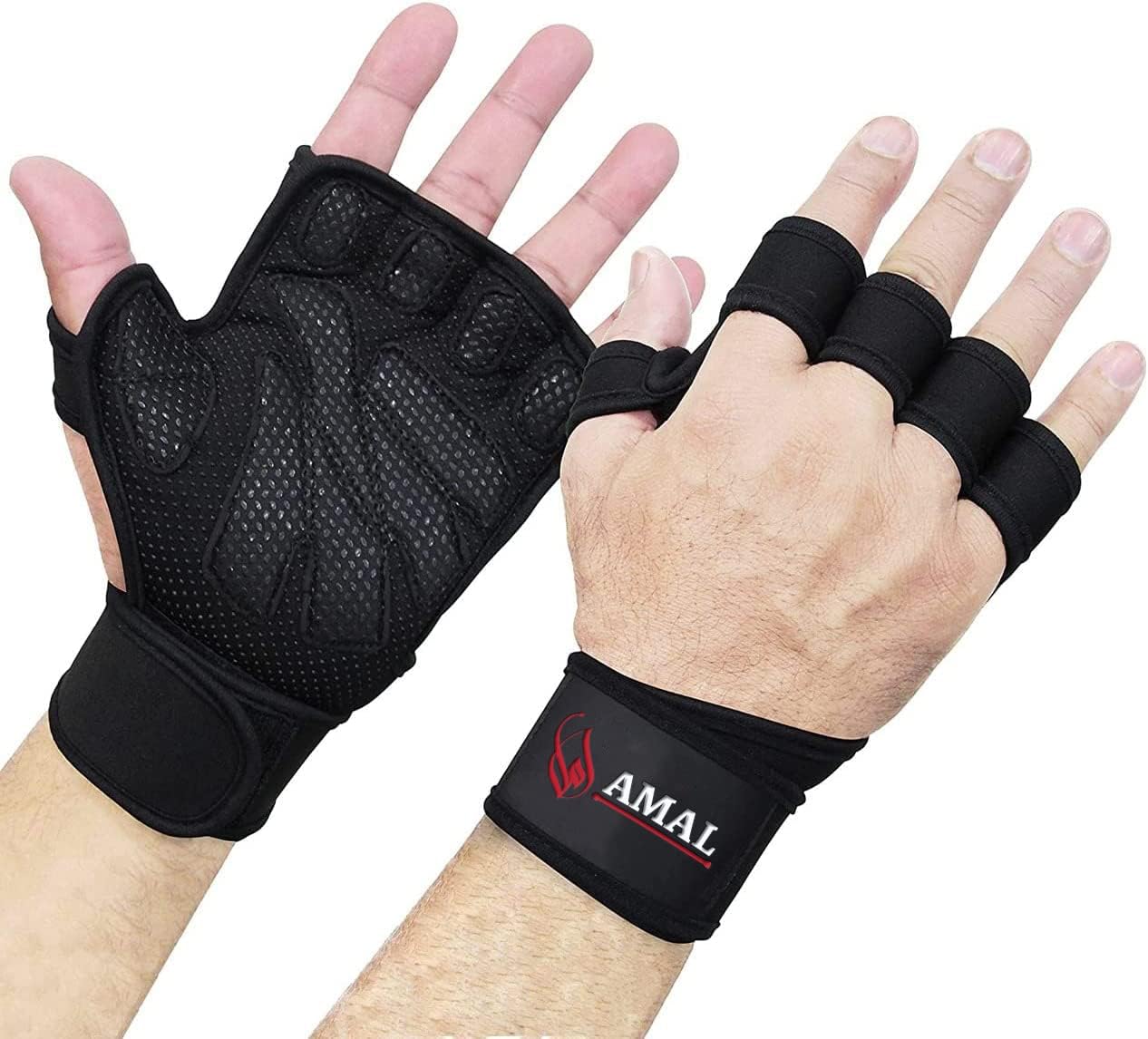 AMAL Weightlifting Gloves with Wrist Wraps Flexible Exercise Fitness Gloves - Men & Women - Wrist Support Gym Workout Gloves Perfect For Fitness, Weightlifting And Cycling Gloves (XL)