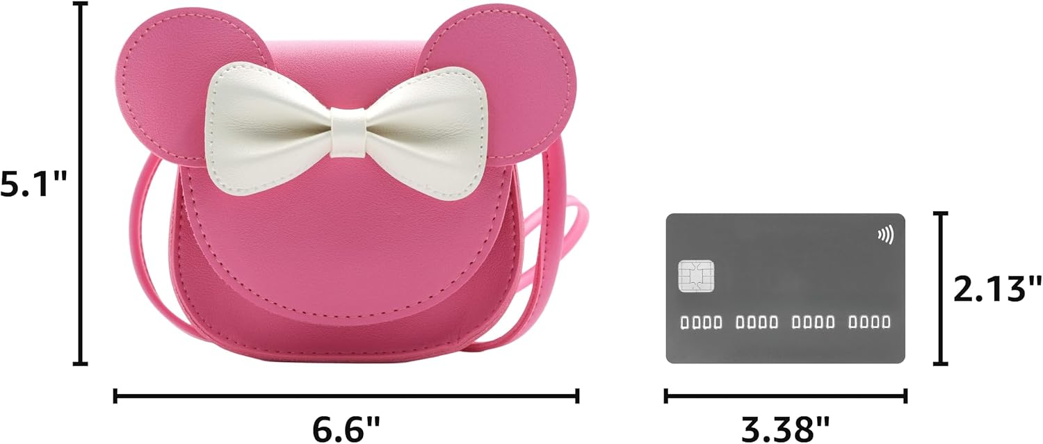 Little Mouse Ear Bow Crossbody Purse,PU Shoulder Handbag for Kids Girls Toddlers