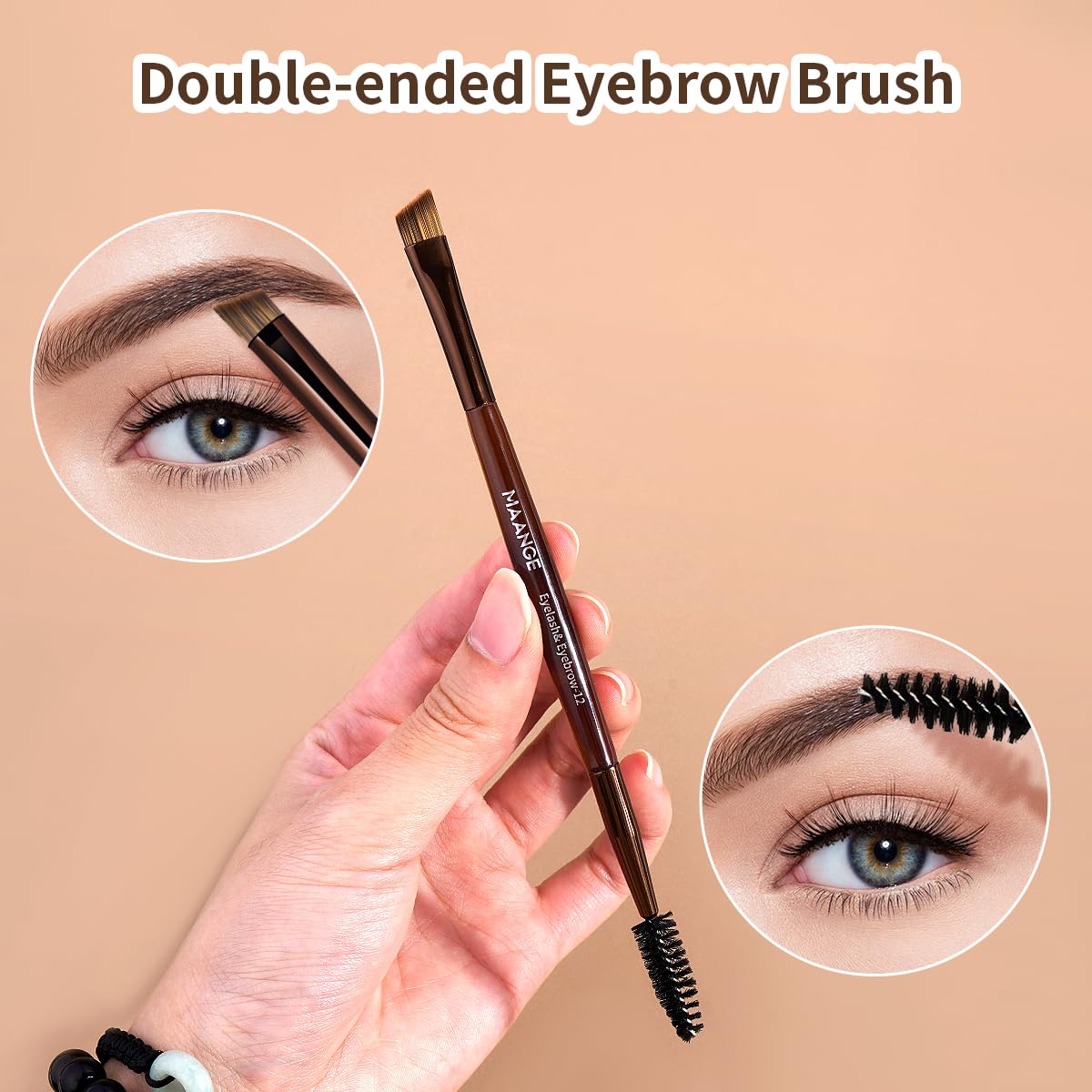 MAANGE Set di 15 pennelli da trucco a doppia estremità, con punta angolata/rotonda, per fondotinta, contouring, sopracciglia, ombretto, correttore (marrone)