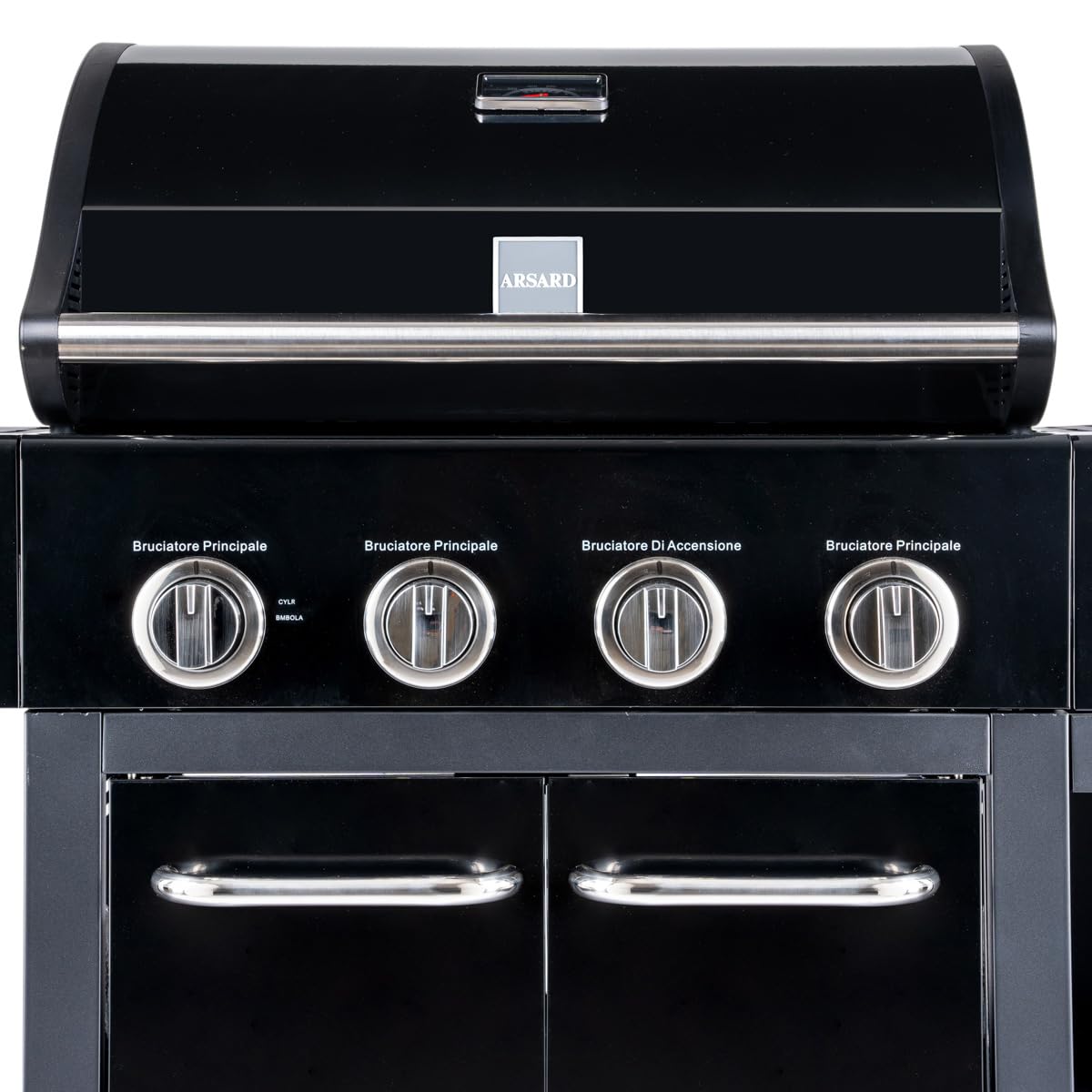 Arsard Barbecue a Gas Professionale XXL 5 Fuochi 16 KW Griglia Ghisa Acciaio Inox Bruciatore Laterale Coperchio Termometro