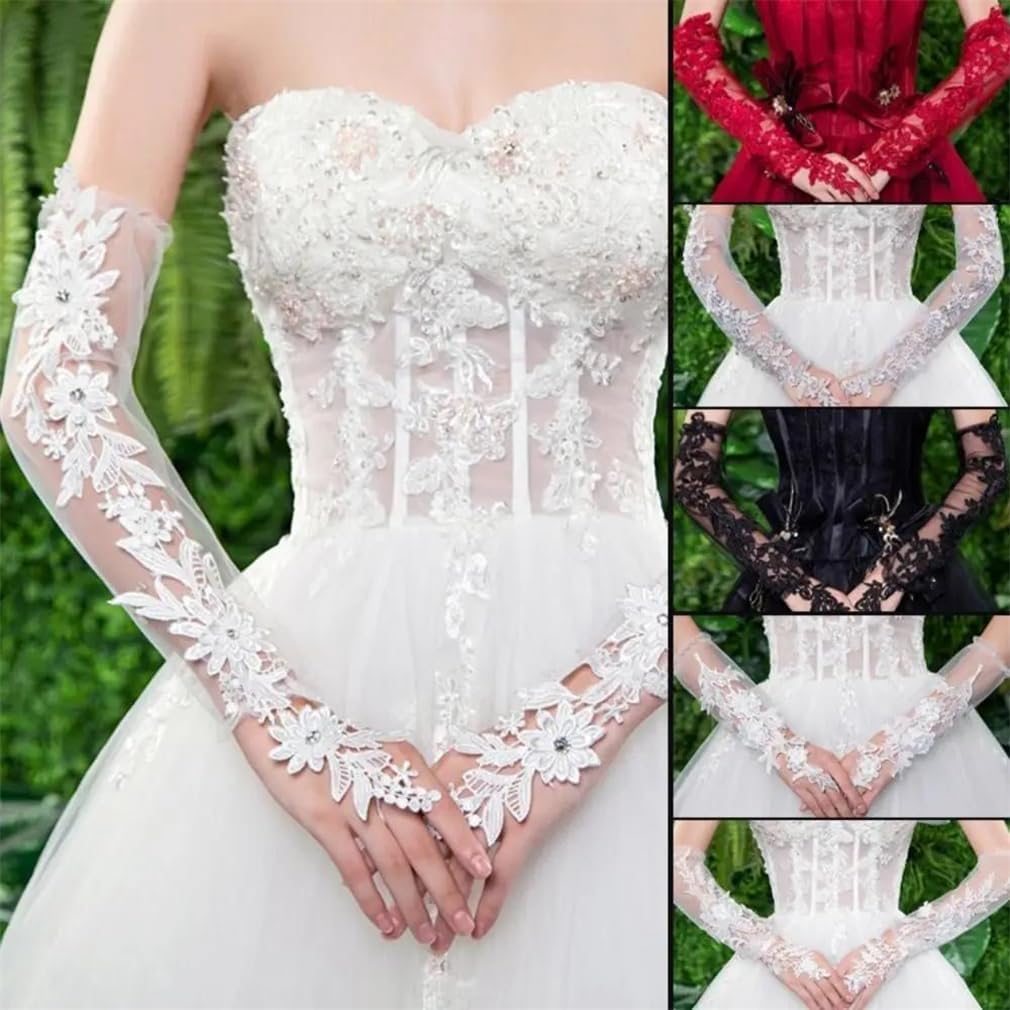Women's Long Finger Lace Mittens For Formal Dress Wedding Events Mitten Glove