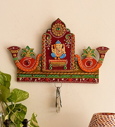 eCraftIndia Lord Ganesha with Shehnai Key Holder (LxWxH - 15.5INx0.5INx10.5IN)