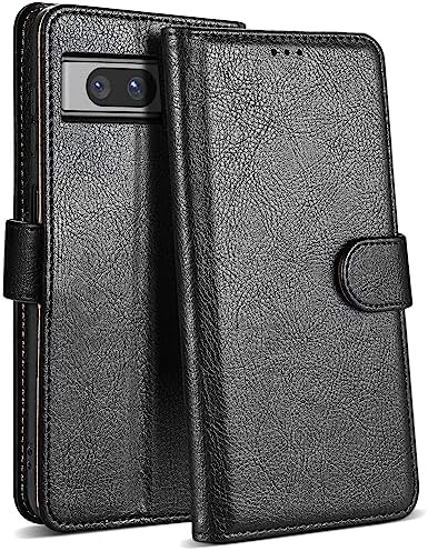 Coque Portefeuille Pour Google Pixel 7a - Flip Livre Avec Rabat - Noir Cuir PU