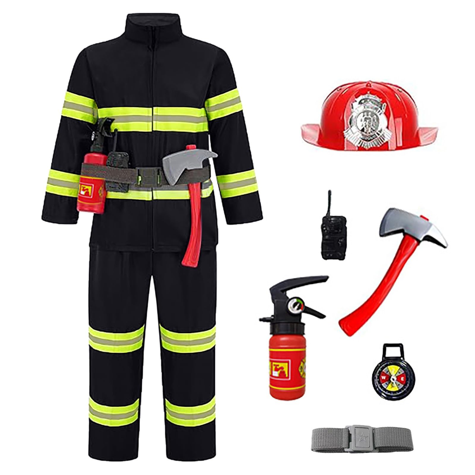 Fireman Costume Kids Role Play Fireman Costume Set Children Firefighter Costumes And Accessories Firefighter Outfit Carnavale Dress Up Pretend Play Toys For Boys And Girls (2-Red, 7-8 Years)