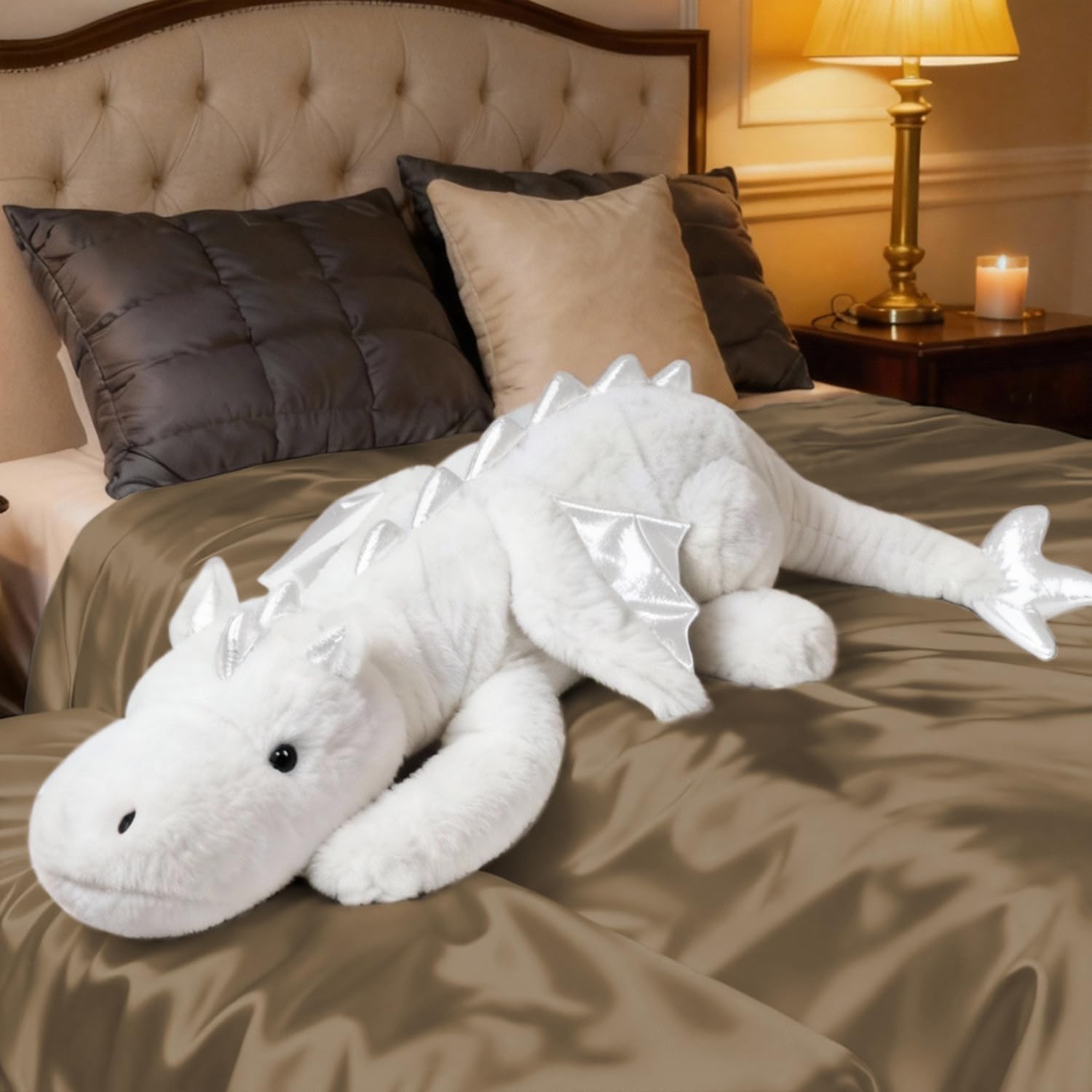 ARELUX Giant 50in 3Lb Big White Dragon Large Stuffed Animals Cute Plush Toy Fuzzy Jumbo Dinosaur Pillow Plushies