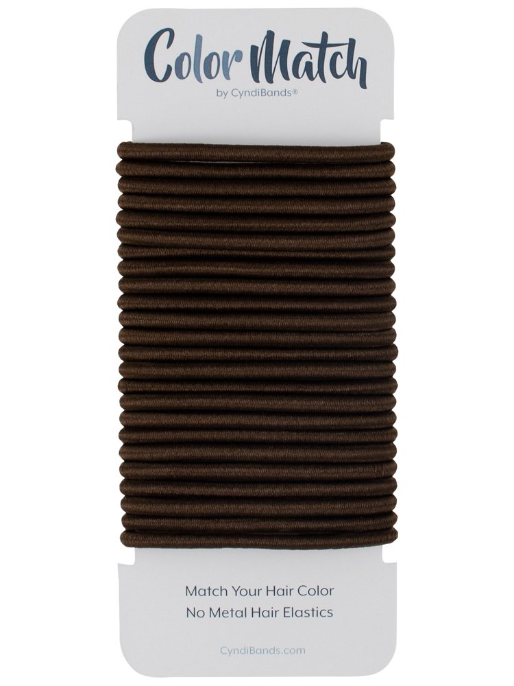 Cyndibands Elastic Hair Ties – Dark Brown - No Damage 4mm Ponytail Holders for Women & Kids, 24-Pack Hair Elastics in Neutral Colors