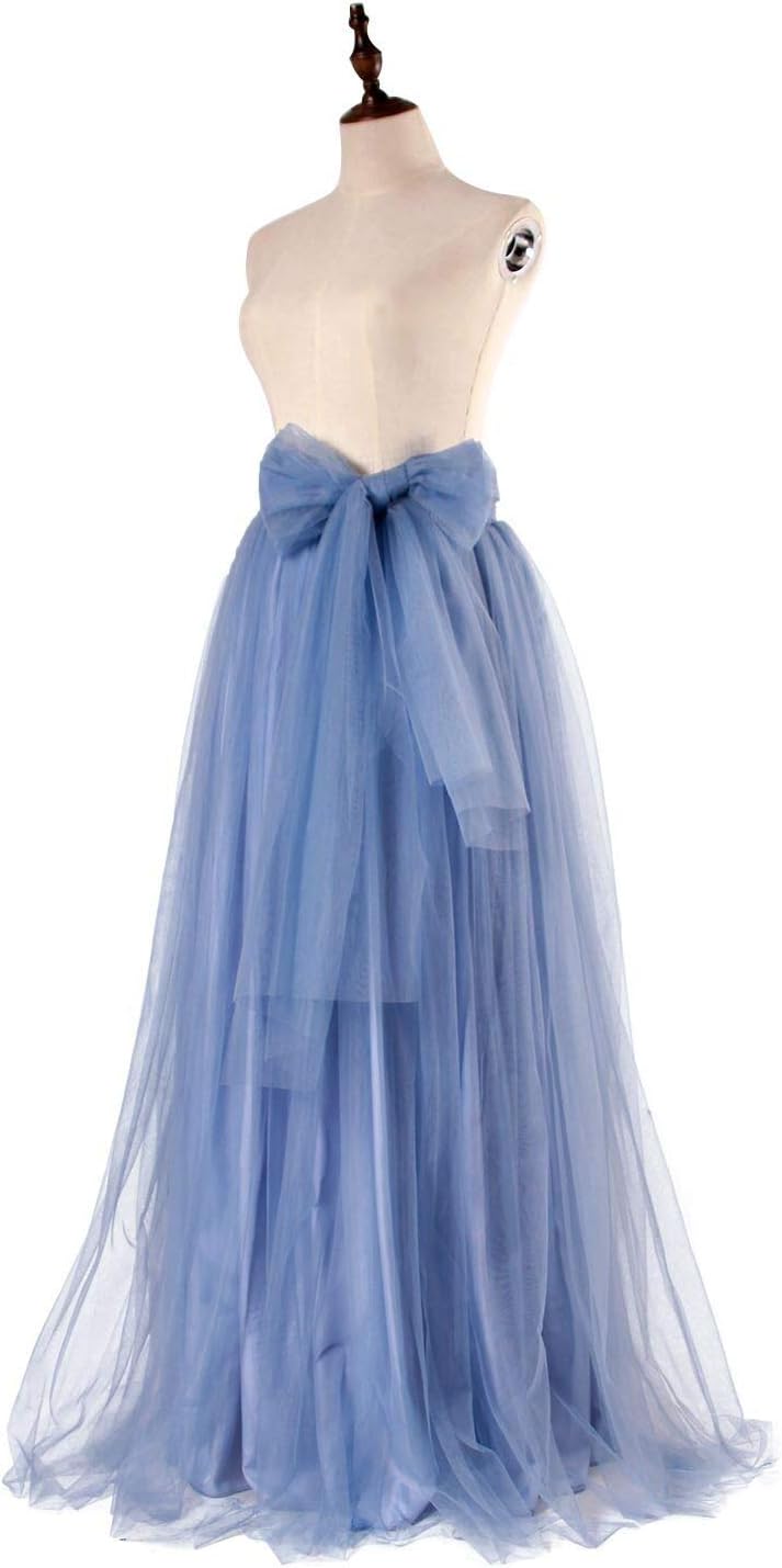 Women Wedding Long Maxi Puffy Tulle Skirt Floor Length A Line with Bowknot Belt High Waisted for Wedding Party Evening - Image 3