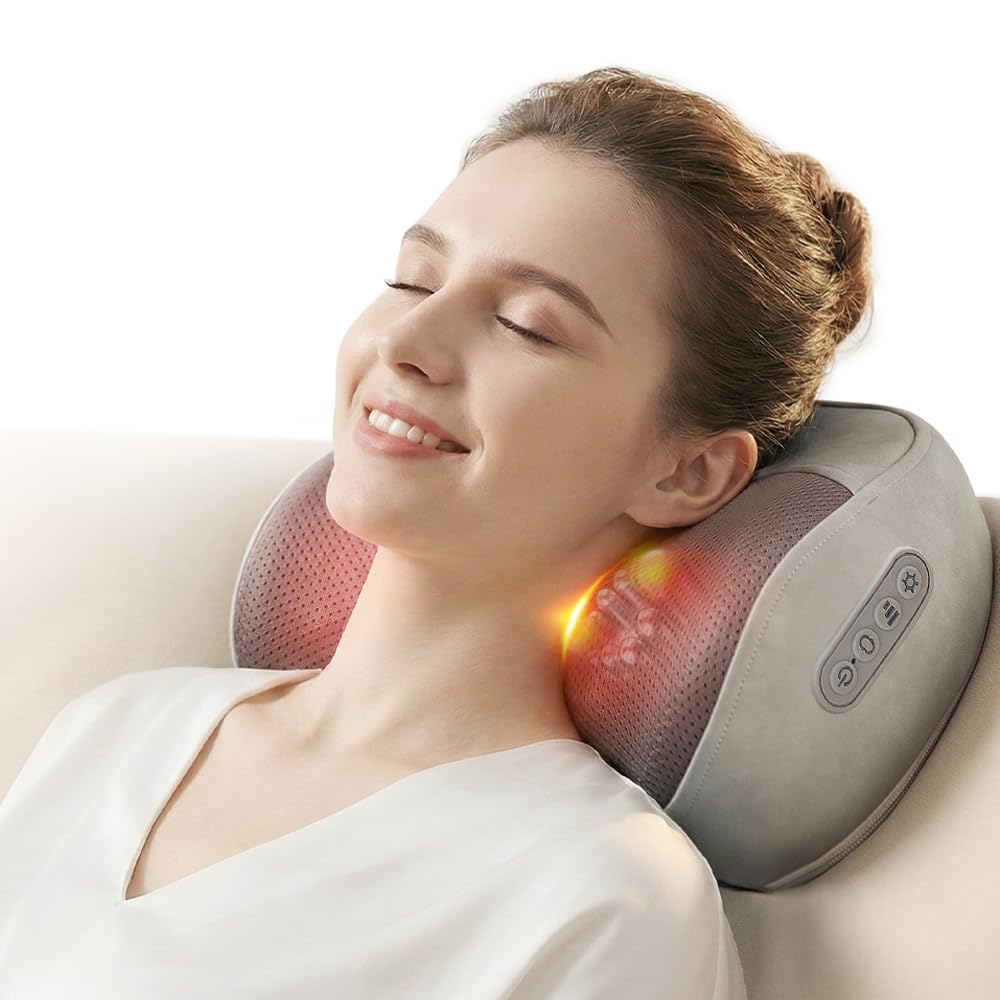 Kabelloses Nacken- und Schultermassagegerät mit Wärme | Kabelloses 20-Knoten-3D-Shiatsu-Massagegerät mit Wärme, wiederaufladbar für 12-15 Anwendungen, tragbar für Zuhause & Büro