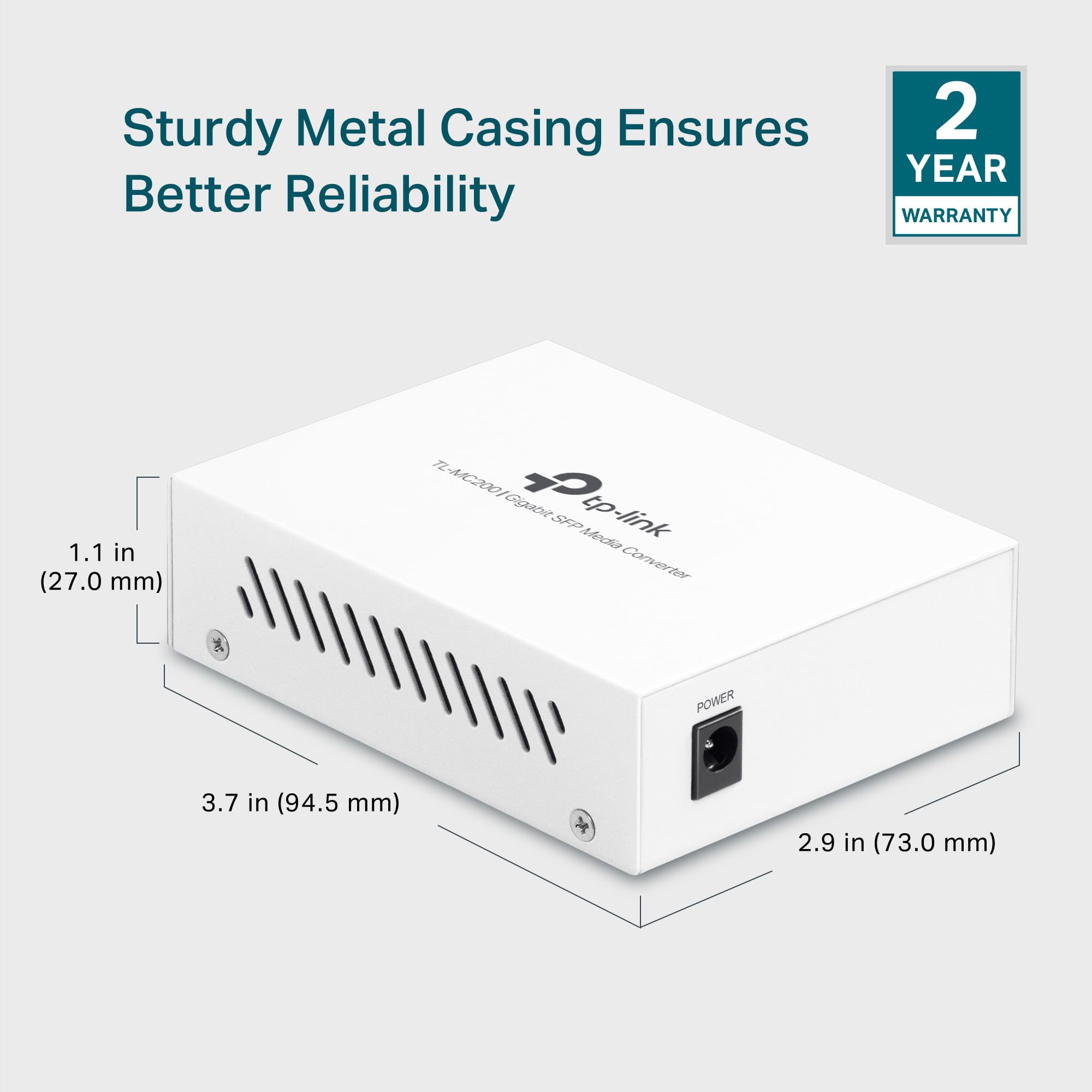 TP-Link TL-MC200 | Convertitore multimediale da Gigabit SFP a fibra RJ45 | Convertitore da fibra a Ethernet | Plug and Play | Involucro in metallo resistente | Compatibilità versatile | Negoziazione