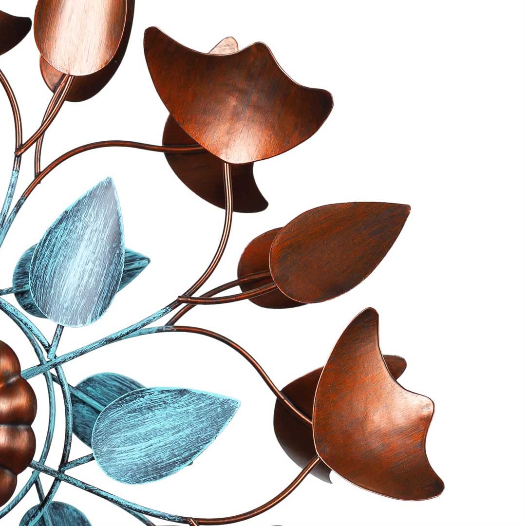 Windspiel Metall - inkl. Bodenanker, Zwei Rotoren für 3D-Optik, mit oder ohne LED in Glaskugel, hochwertige Bunte magische Windspiele für den Garten draußen stehend (Copper Leaf Duett)