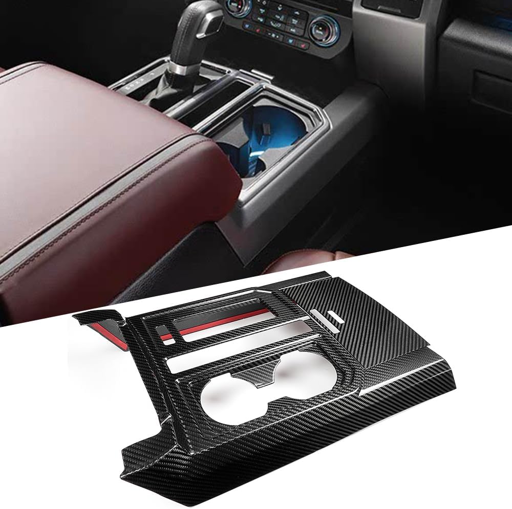 Jogon Dry Carbon Fiber Gear Shift Cup Holder Panel Cover Trim for Ford F150 Raptor Limited Platinum Lariat King Ranch 2015 2016 2017 2018 2019 2020 Center Console Water Cup Holder Decal