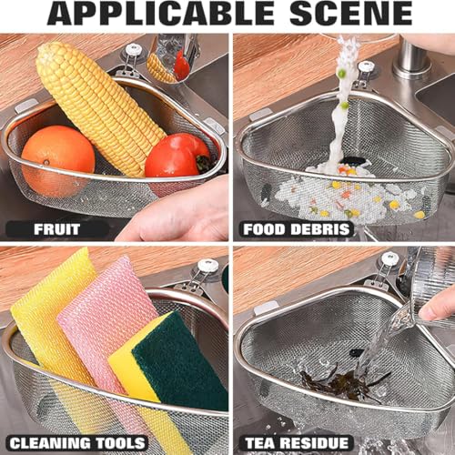 Image of TAZLYN Filter Basket Sink Triangle Drain Rack Multifunctional Food Waste | Rust-Resistant, Kitchen Accessory, Sink Caddy, Easy to Clean, Durable Build
