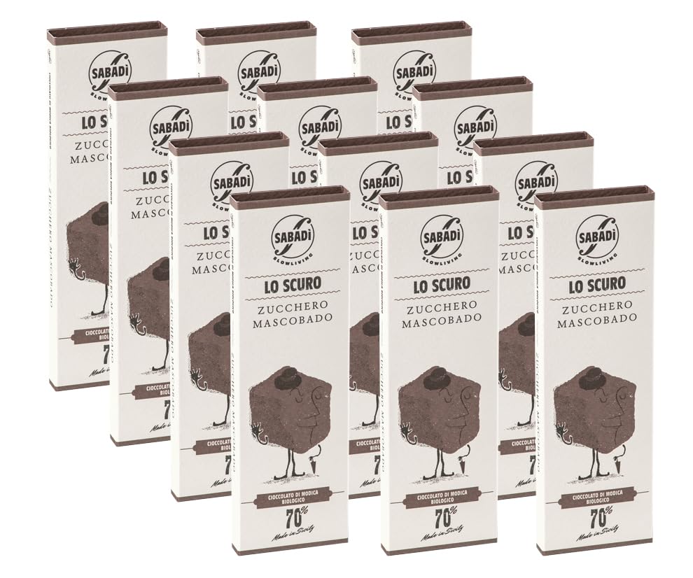 Sabadi Scuro Case-Pack  Chocolate Modica Tradicional Orgánico  Cocolado con Azúcar Mascobado  70% Cacao  Barra de 12 x 1.76 oz