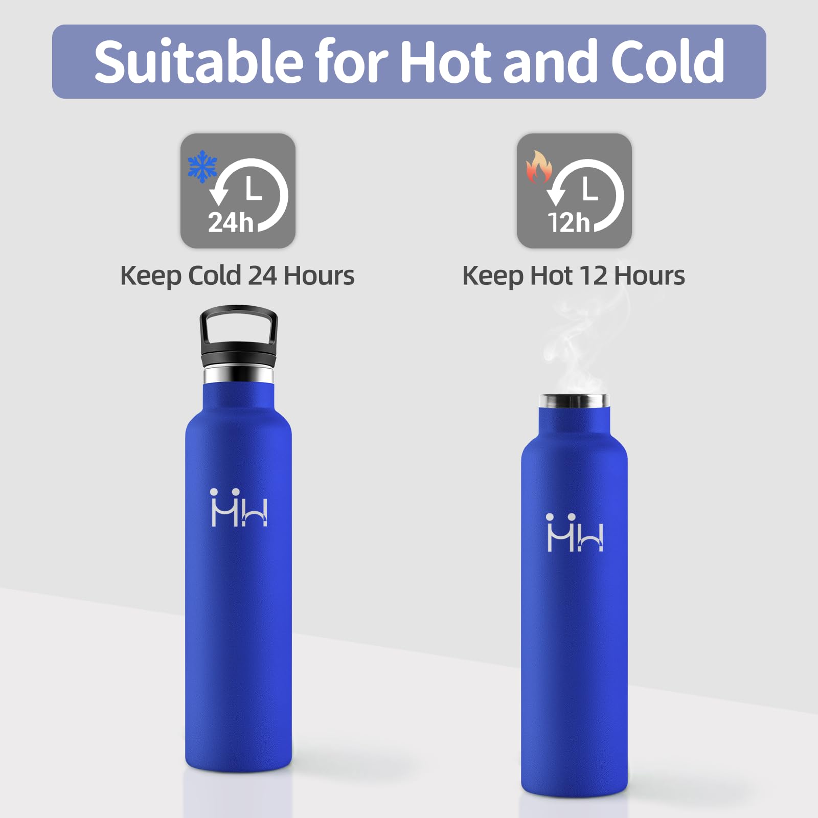 Borraccia Termica, 1000 ml Senza BPA, Borracce Termiche, 18/8 Acciaio Inossidabile, Borraccia Acciaio Inox, Bottiglia Acqua Con Cannuccia e 2 Coperchi, Borracce per Campeggio, Ufficio - Blu reale