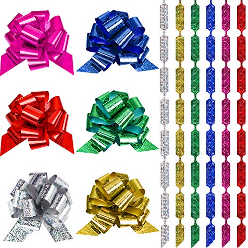 WILLBOND 48 Pieces 4.5 Inch Wide Gift Pull Bows Mixed Color Gift Wrap Pull Bows with Ribbon for Christmas Wedding Anniversary Party Favors Supplies Gift Wrapping Gift Decoration(Stylish)