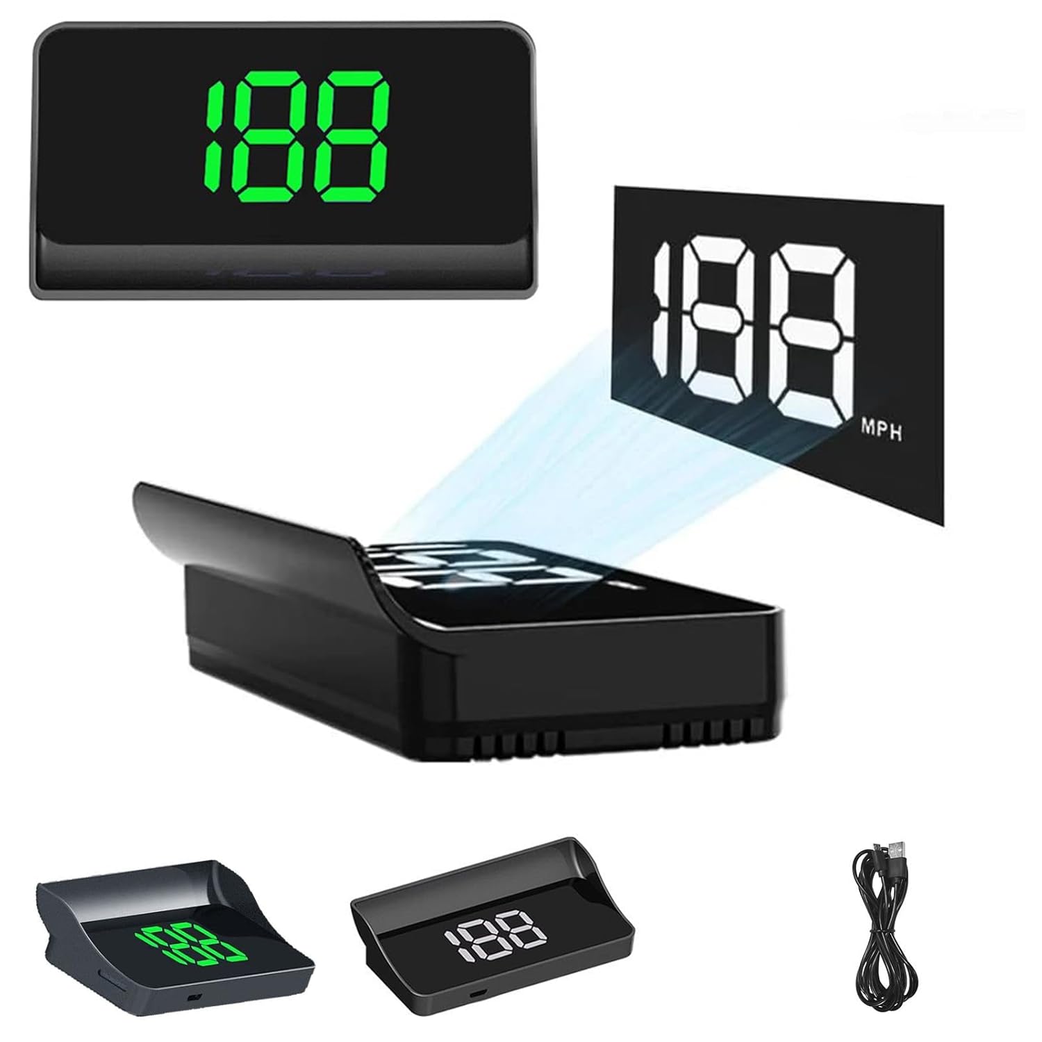 Head up Display Car GPS Digital Speedometer, Large Font Auto Dimming, Plug and Play with USB, Sunshade Included for All Vehicles (White+Green)
