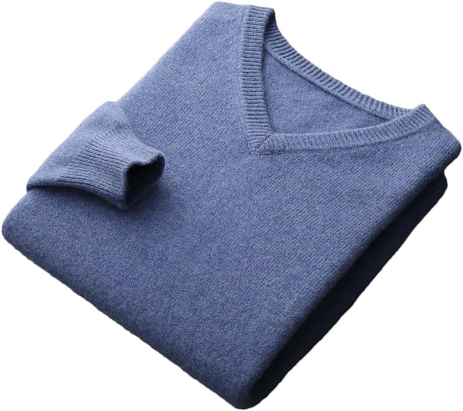 Men's Winter V-Neck Merino Wool Sweater Thick Solid Pullovers Loose Knit Base Shirt Business Casual Jacket Tops