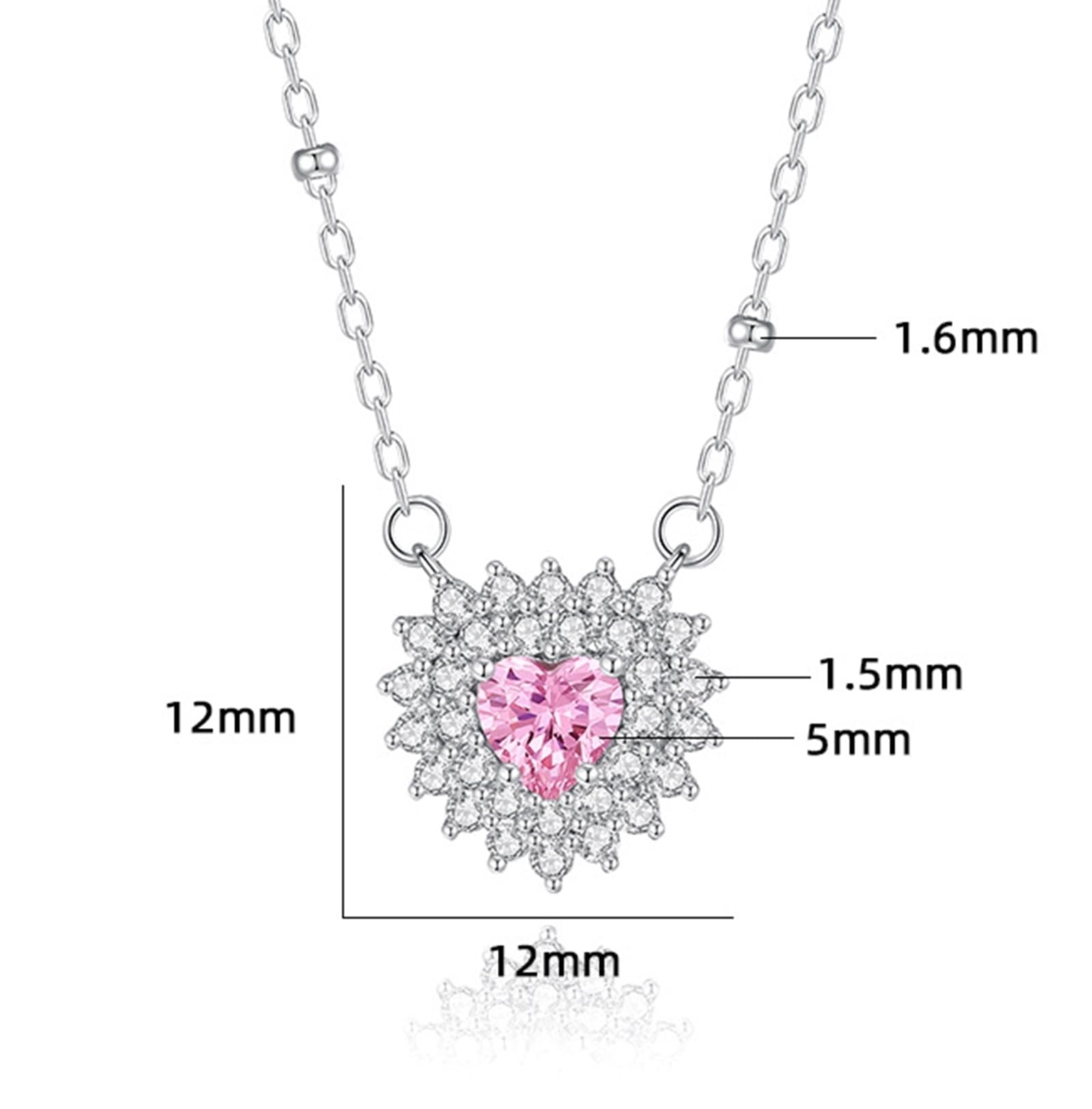 Collares de oro blanco para mujer, collares de plata para mujer, corte de corazón con halo floral, oro blanco/platino